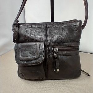 TIGNANELLO DARK BROWN LEATHER ORGANIZER CROSSBODY